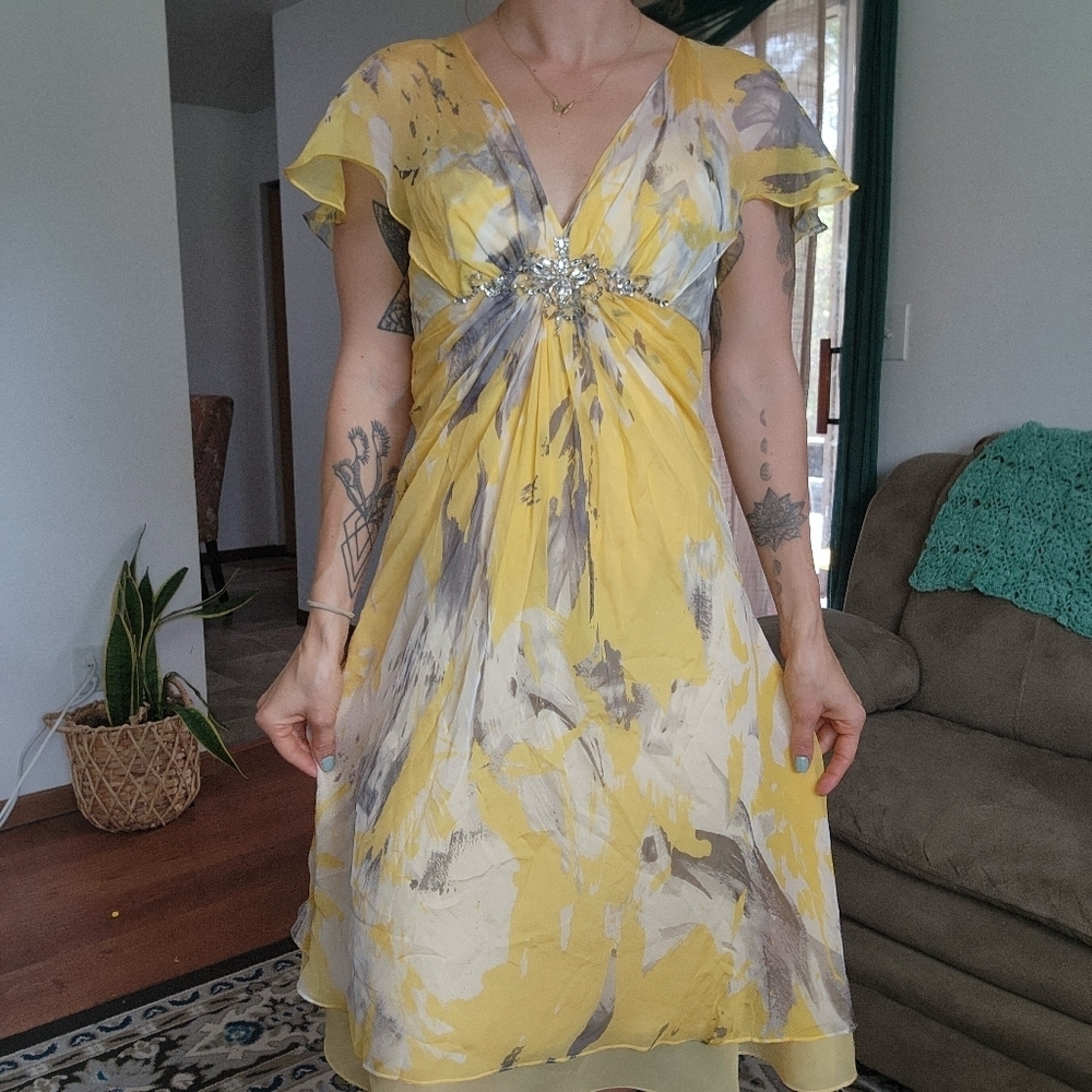Cartise Vintage Silk Floral Midi Dress Size 8